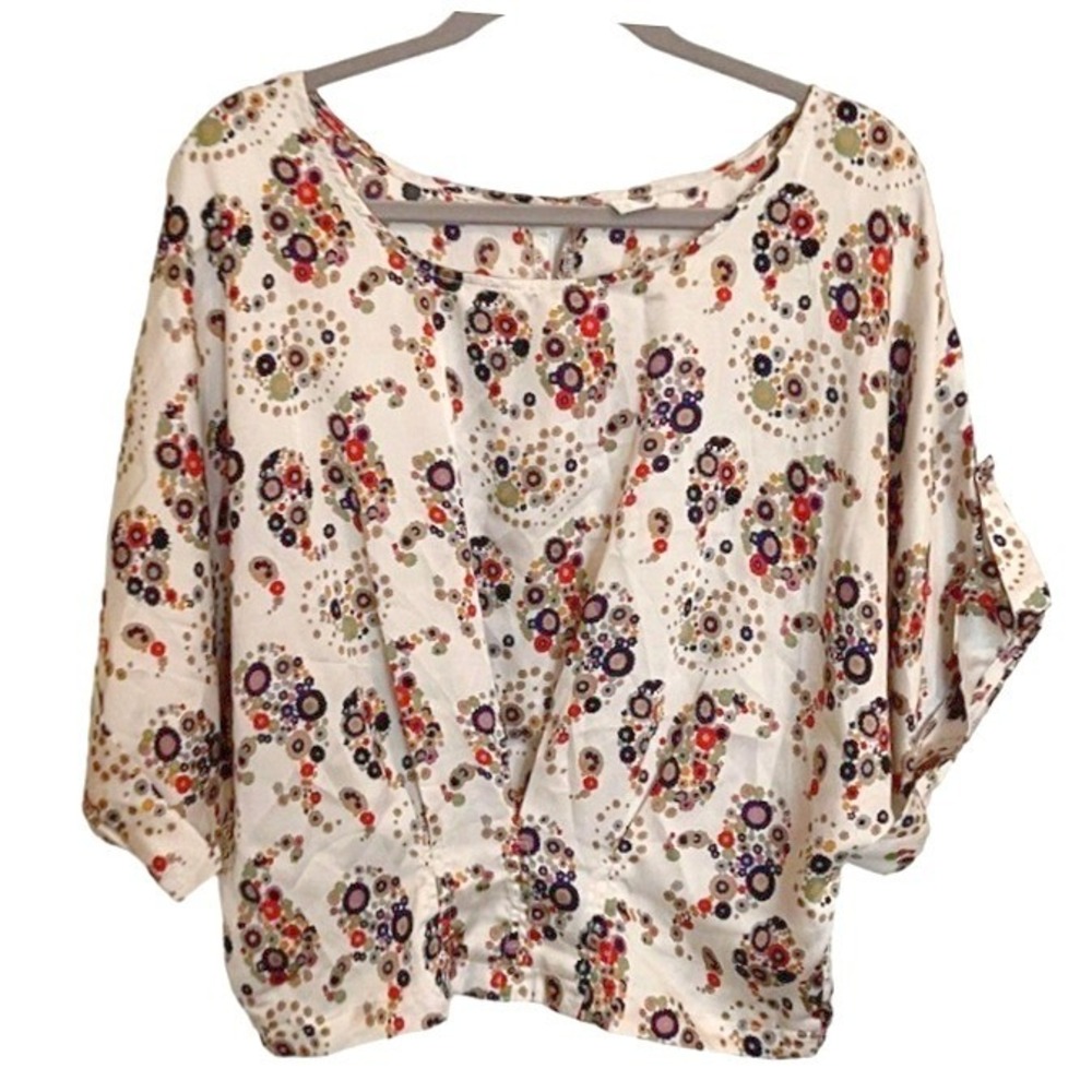 Willow Clay‎ BLOUSE SIZE SMALL FLORAL CREAM DOLEMAN SLEEVE